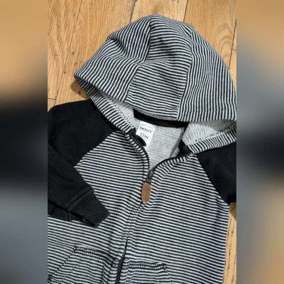 EUC Striped Hooded Baby Jumpsuit 12M *P9 - Picture 2 of 5